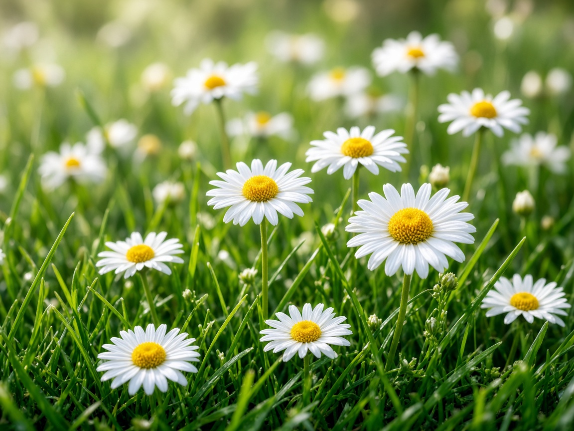 Spring daisies in fresh grass